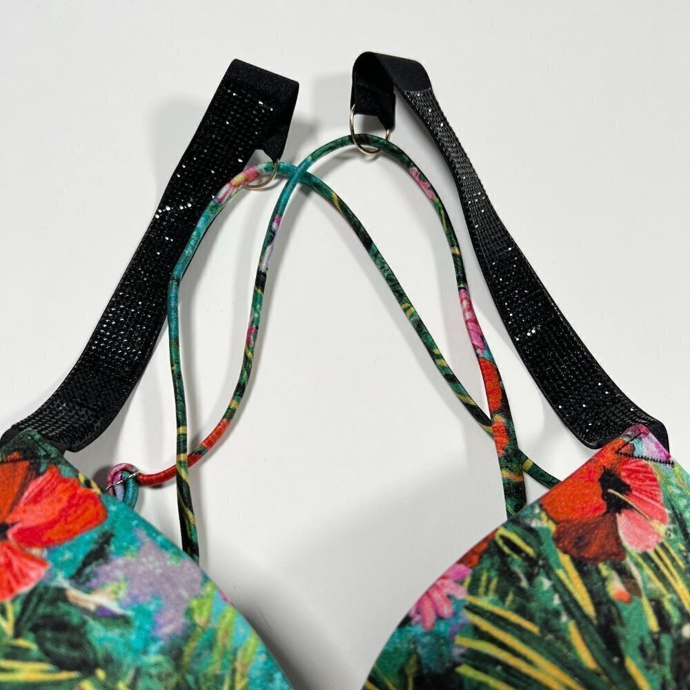 Victoria Secret 38D L Bombshell Push Up Bikini Set Shine Strap Palm Tropical - Picture 6 of 10